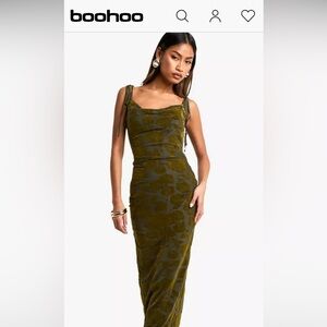 Olive green midi floral dress